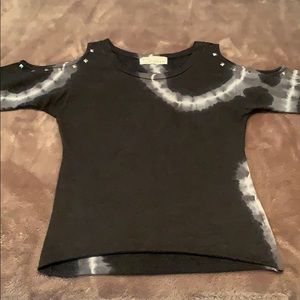 Studded Open Shoulder Tye-Dye Crewneck